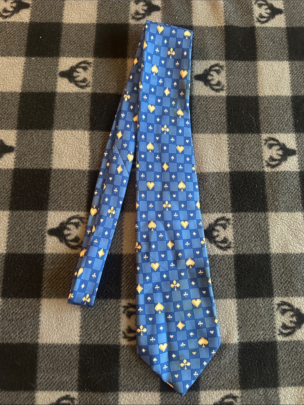 Lanvin Blue Tie with Gold Card Suit Motifs